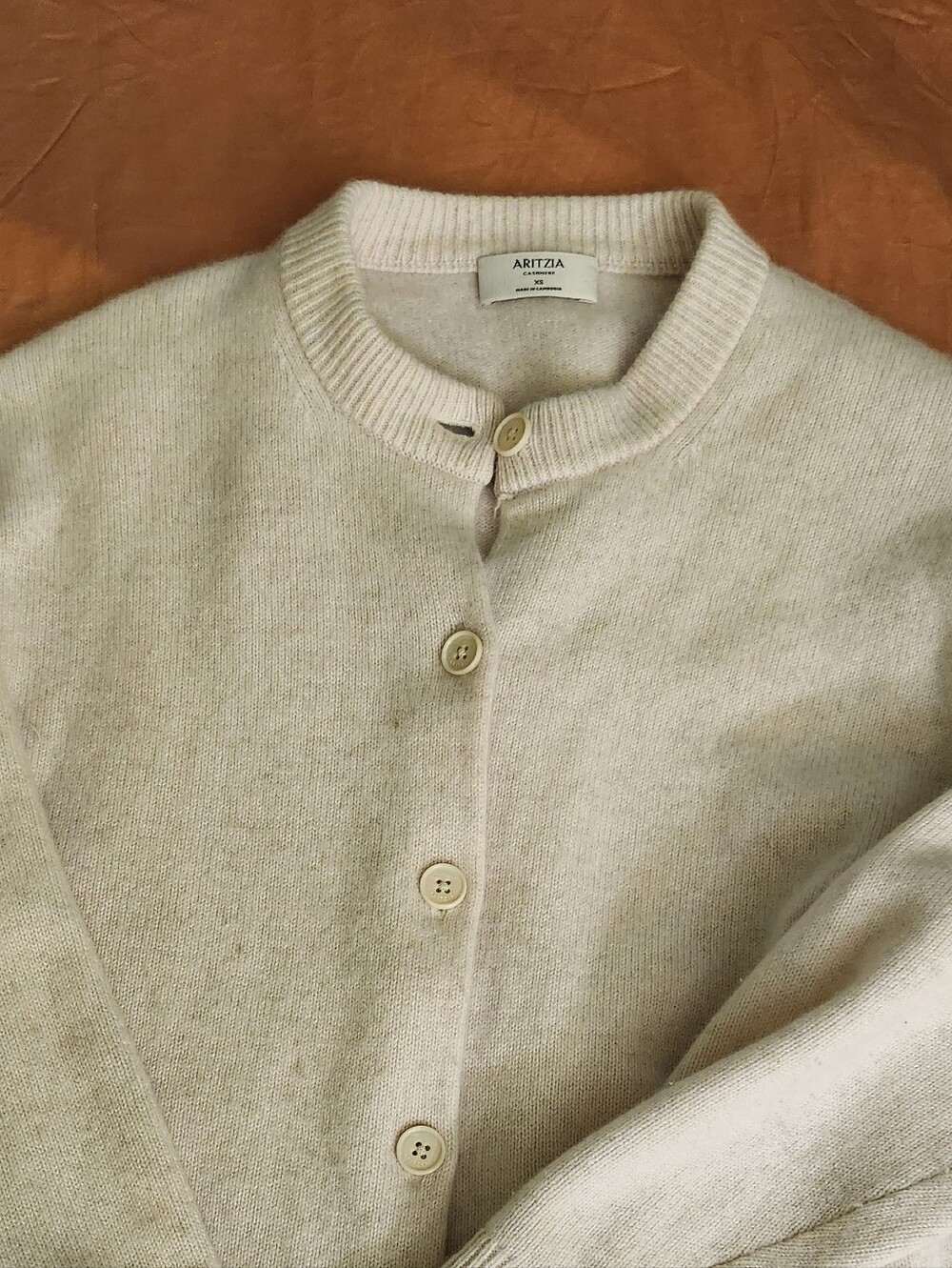 Aritzia Light Beige Button-Front Crewneck Cardigan